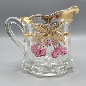 Vintage EAPG Glass Creamer Northwood Cherry and Cable Thumbprint 4"